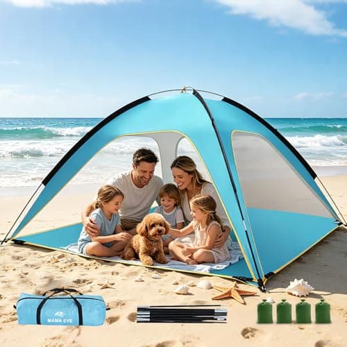 MAMA EVE Beach Tent Sun Shelter, 3-5 Person Pop Up Beach Tent, Easy Setup UPF 50+ UV Protection Portable Lightweight Waterproof Family Beach Cabana Sun Shade Shelter,Outdoor Shade for Sand, Camping - Image 1