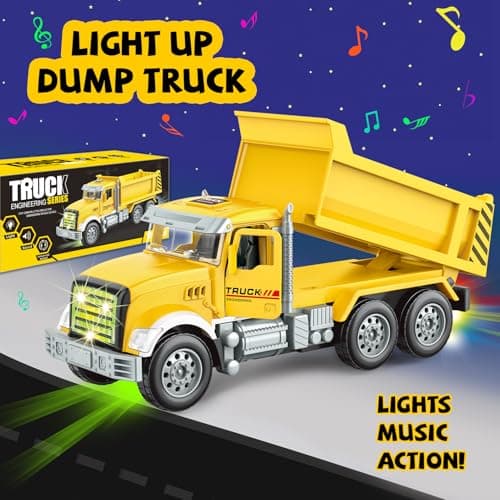 Car Toys for Toddlers, Dump Truck Toy with 1 Self-Lifting Bed, Lights Music Toy Trucks Construction Vehicle with 2 Opening Doors,Toys for 3 4 5 6 Year Old Boy Girl, Kids Christmas Birthday Gifts - Thumbnail 2