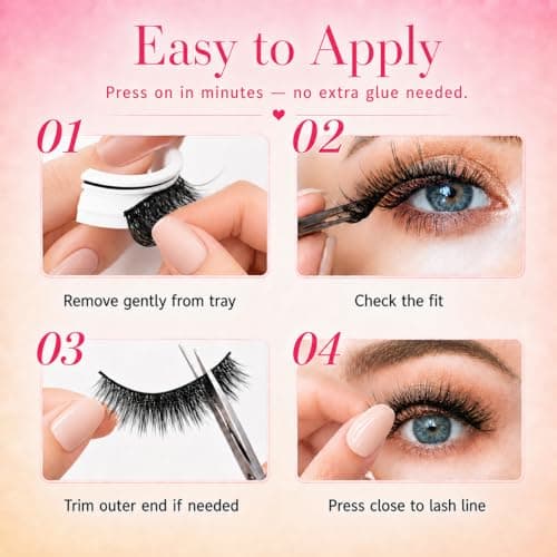 JoMay Self Adhesive Eyelashes No Lash Glue Needed Reusable Up to 5x Natural Strip Lashes 3D Super Fluffy False Eyelashes Easy to Apply & Remove Full Bouncy Volume & Curl 3 Pairs(Dream Girl) - Thumbnail 4
