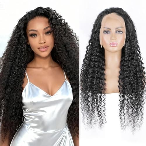 ROHANEM 32 Inch 250 Density Curly Wig Human Hair 13x6 Deep Wave Lace Front Wigs HumanHair Pre Plucked Virgin Remy Hair 5x Longer Lifespan HD Transparent Lace Frontal Wigs Natural Black - Image 1