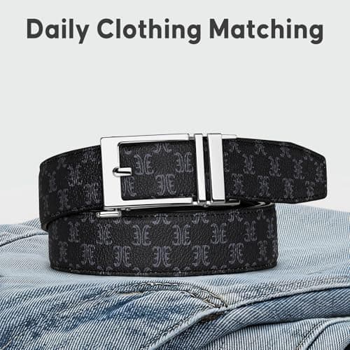 ITIEZY Ratchet Belt for Men - 1 3/8" Click Leather Belt for Dress and Casual, No Holes Adjustable Trim to Fit - Thumbnail 5