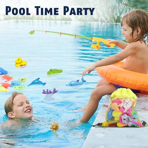 CozyBomB™ Magnetic Fishing Toys Game Set for Kids | Water Table Bathtub Kiddie Pool Party Pole Rod Net, Outdoor Plastic Floating Fish, Toddler Bath Color Ocean Sea Animals Birthday Gift Age 3-5 6 4-8 - Thumbnail 4
