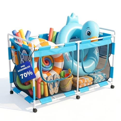 MUSCCCM Pool Float Storage Organizer 288 Gallon Pool Storage Bin - Easy Assembly Mesh Rolling Cart with Ample Space for Noodles,Water Sports Gear & Towels Outdoor Poolside & Lawn (62"x32"x35") - Image 1
