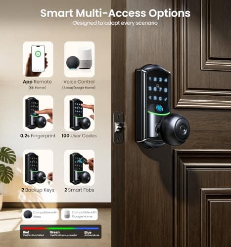 Veise VE028 WiFi Fingerprint Smart Door Lock with Knob Handle, Matte Black - Thumbnail 3