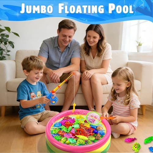 CozyBomB™ Magnetic Fishing Toys Game Set for Kids | Water Table Bathtub Kiddie Pool Party Pole Rod Net, Outdoor Plastic Floating Fish, Toddler Bath Color Ocean Sea Animals Birthday Gift Age 3-5 6 4-8 - Thumbnail 5