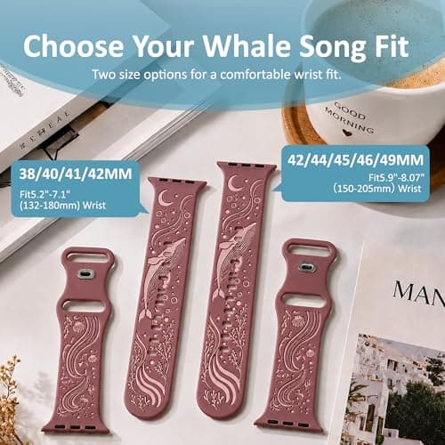HATILP Whale Engraved Band Compatible with Apple Watch 38/40/41/42mm, Two-Layer Sculpted Ocean Design Soft Silicone Strap for Women, Series 11 10 SE Ultra 9 8 7 6 5 4 3 2 1 - Thumbnail 5