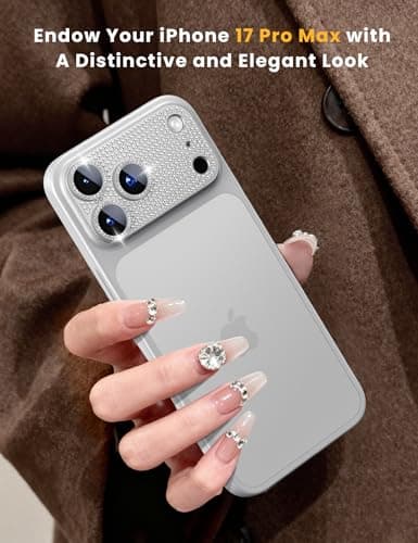 Hoerrye Bling Diamond Camera Lens Protector for iPhone 17 Pro Max - [1:1 Full Coverage][Strong Adsorption] 9H+ Tempered Glass Screen Protective Cover Case Friendly,Glitter Silver - Thumbnail 3