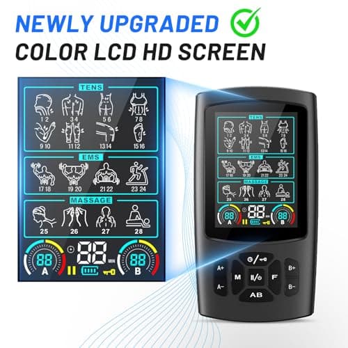 GOBOK TENS Unit Muscle Stimulator, Rechargeable Dual Channel TENS EMS Machine, 28 Modes, 40 Intensity Levels, 3.8-in Color Display, 12 Electrode Pads & EVA Case, Back Neck Shoulder Leg Pain Relief - Thumbnail 2