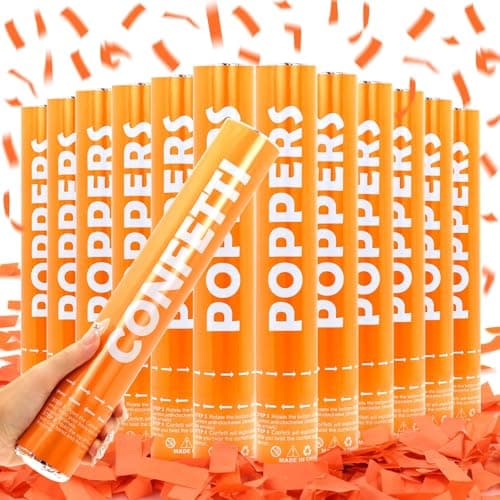 Confetti Cannon 12Pack Orange Party Popper Shooters 12 Inch Confftti Poppers for Wedding Birthday Graduation Christmas New Year Eve Party Supply Launches 20-25ft - Image 1