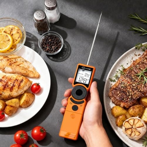 Thermochef Digital Meat Thermometer for Grill, Instant Read Food Thermometers for Cooking with Food Doneness Guide, Calibration and LCD Backlight Screen, High Accuracy ±1% ℉, BBQ Beef Candy Orange - Thumbnail 2