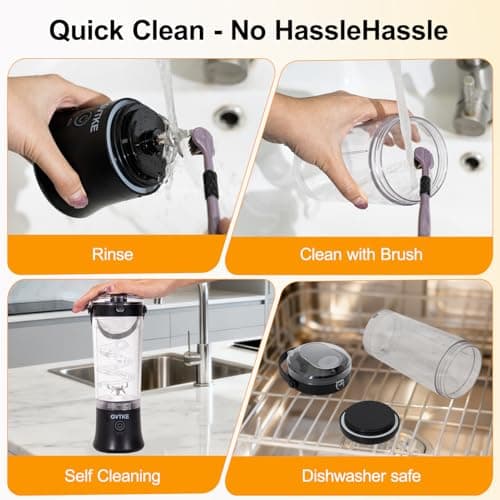 GVTKE Portable Blender Dual Mode 18000RPM 20Oz Blending Cup Ice Crushing Smoothie Frozen Fruit Mini Home Gym Travel(Black) - Thumbnail 5