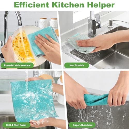 Jeymei 10counts Non Scratch Wire Dishcloth Multipurpose Wire Dishwashing Rag for Washing Dishes,Double Layer Microfiber Cleaning Cloth,Reusable Diamond Weave Steel Wool Scrubber Cloths,Blue - Thumbnail 4