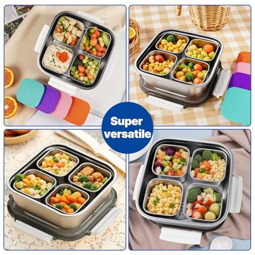 ENCYS Set of 2 Stainless Steel Conntainers with Lids 5 Pack,Large Stainless Steel Container(1.5qt) and Set of 4 Snack Containers,Convenient to Carry,Suitable for Picnics and Travel - Thumbnail 3