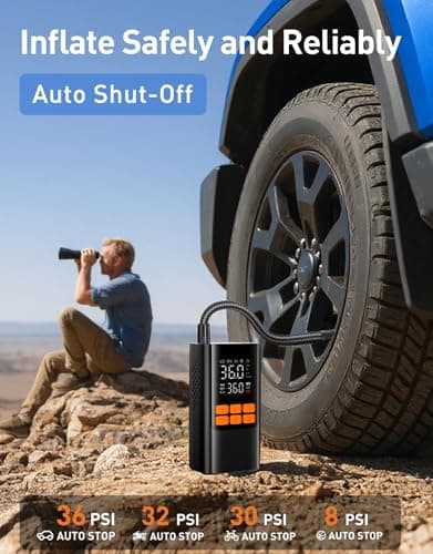 Cordless Portable Air Pump, 150PSI Fast Tire Inflator with Pressure Gauge & LED Light, Compact Air Compressor for Car, Bike, Motorcycle, and Balls (Minimalist) - Thumbnail 5
