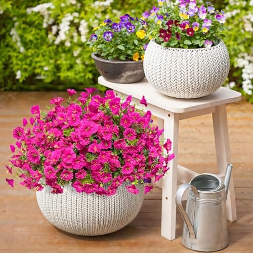 ICX 10pc Artificial Morning Glory Flowers for Outdoors,Silk Fake Flowers UV Resistant, Spring Flowers Artificial for Decoration,Outdoor Fake Plants for Door Porch Patio Planter Yard (Fuchsia - Thumbnail 3