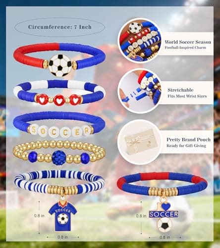 doubgood 2026 World Soccer Cup Stretch Beaded Bracelets Soccer Gifts Football Charm Game Day Fan Bracelets Stackable Sports Jewelry for USA American Fans Gifts for Women Men - Thumbnail 5