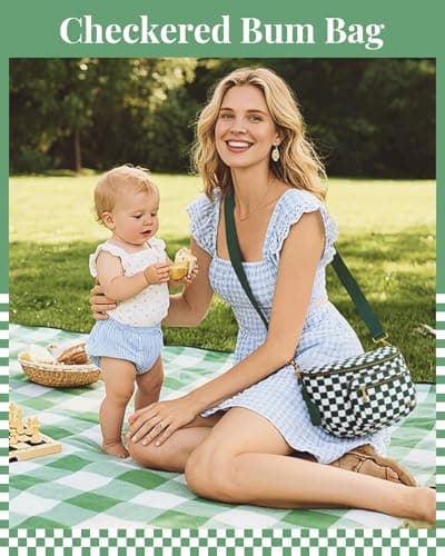 BOSTANTEN Crossbody Bags for Women Cross Body Purse Checkered Bum Bag, Large Diaper Purse for Moms, Perfect for Work/Travel - Thumbnail 2
