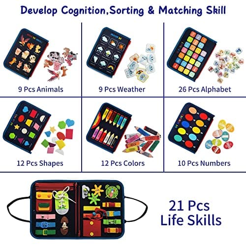 LearnToy Busy Board - Dinosaur Montessori Toys for 3 4 5 Year Old - Sensory Toys for Autistic Children - Toddler Travel Toys - Busy Book for Toddlers Activities as Boys Girls Gift - Thumbnail 4