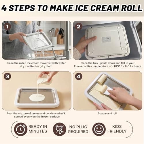 Rolled Ice Cream Maker Kit, At Home Ice Cream Roller Maker Machine with Instant Freeze Tray with Lid & 2 Spatulas, roll ice cream maker for Family Activities, Frozen Yogurt Machine - Thumbnail 5