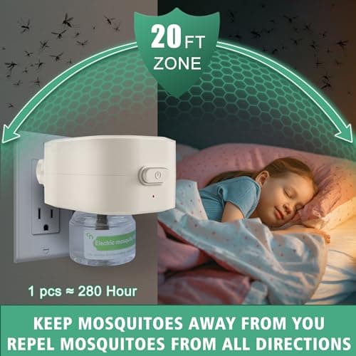 Ddrihlees Mosquito Repeller Indoor Use, Electronic Mosquito Repellent Plug in Wall Outlet, Include 1 Pack 280 Hr Refills for Home, Bedroom, Office - Thumbnail 3