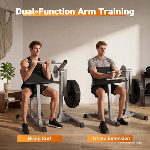 Preacher Curl Bench for Biceps and Triceps Isolation Training, with Thickened Pad, Compatible with 1" and 2" Weight Plates - Thumbnail 2