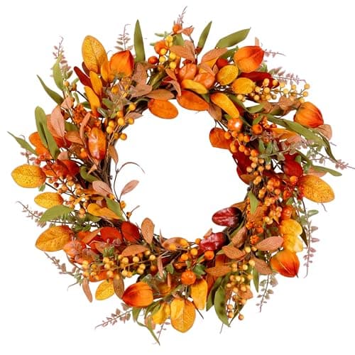 20" Fall Wreath Front Door Pumpkin Artificial Wall Decor Farmhouse Autumn Wreath Thanksgiving Home Porch Outdoor Indoor Holiday Harvest Decor