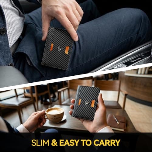 GSOIAX Wallet for Men, Slim Top Grain Leather Wallet with 13 Card Slots & 1 Bill Compartment - RFID Blocking Thin Minimalist Bifold, Front Pocket Credit Card Holder, Mens Birthday Gift (Carbon-black) - Thumbnail 5