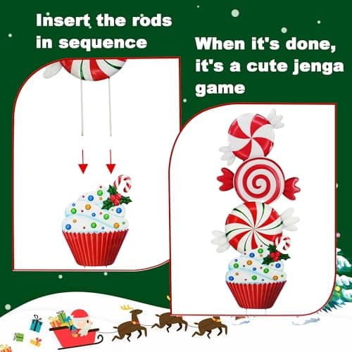 3 Pack Metal Christmas Yard Signs Decor for Multiple Stacked,Voumsil Christmas Yard Stakes with Candy Fall Yard Decor for Outside Garden Yard Lawn Porch - Thumbnail 2