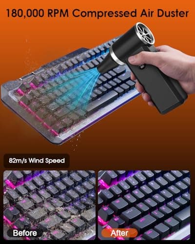 Efficore Super Power Compressed Air Duster, 180K RPM Brushless Motor, 45W Fast Charge; 4 Gears Adjustable Cordless Electric Air Duster; Rechargeable Air Blower for PC, Car, House, Outdoor Cleaning - Thumbnail 4