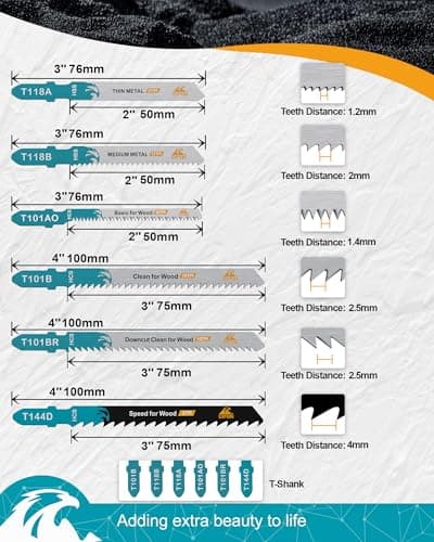 EXFEIN 50-Piece Jigsaw Blades for Metal and Softwood Plywood, T-Shank Jig Saw Blades for Professional Accessory Jigsaw (T118A,T118B,T101AO,T101B,T101BR,T144D) - Thumbnail 4