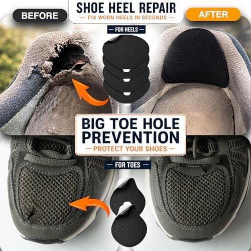 aZengear Shoe Heel Repair & Big Toe Hole Preventer Patch Kit: Stick-On, Strong Adhesive, Rip-Stop, Soft Suede, 4 Pairs Multi-Size for Sneakers, Boots, High Heels - Extends Shoe Life - Thumbnail 2
