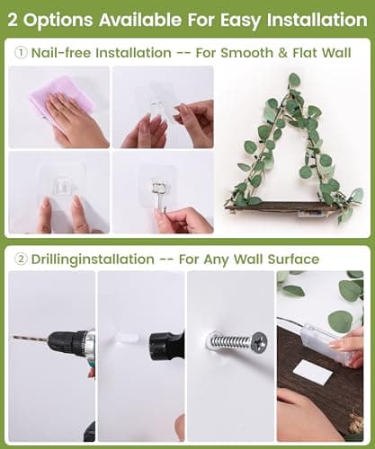 Macrame Hanging Shelf for Wall Decoration with Eucalyptus Lighted Garland,2 Pack Boho Hanging Shelves&Greenery Eucalyptus Garland with Lights for Bedroom Living Room Boho Wall Décor, Wedding Décor - Thumbnail 6