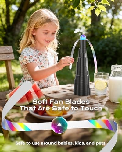VEUIEIZT Fly Fans for Tables, Type-C Rechargeable Fly Fan, Tabletop Bug Fans with Colorful Light, Foldable Fly Spinner with Soft Holographic Blades for Picnic, Restaurant, Party, Home, BBQ (4 Pack) - Thumbnail 5
