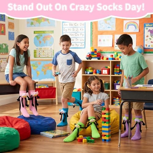 Crazy Socks for Kids - Magnetic Holding Hands 3D Monster Socks Silly Wacky Funny White Elephant Gifts for Kids and Toddler - Thumbnail 2