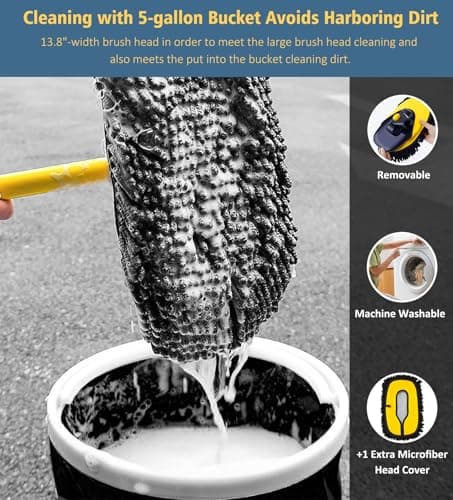 YeewayVeh Car Wash Brush Mop with Long Handle, 55" Car Wash Brush with 2 Replaceable Microfiber Mop Heads, 15° Curved Extension Pole Auto Cleaning Wash Kit for Truck SUV RV Camper, Yellow - Thumbnail 3