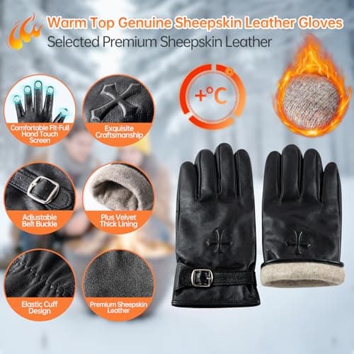 Aegend Sheepskin Leather Gloves,Cross Jesus Faith Christmas Gift-Thermal Winter Glove Warm Lining Full Hand Touchscreen/Black - Thumbnail 3