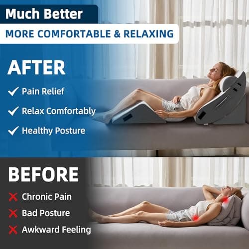 HABUTWAY 4Pcs Orthopedic Wedge Pillow, Bed Pillow for Sleeping, Post Surgery Foam Wedge Pillow for Back Pain Relief, Triangle Adjustable Support Pillow with Machine Washable Cover, Dark Grey - Thumbnail 5