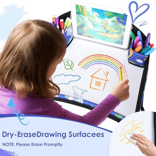 WENRENER Kids Travel Tray for Airplane - Toddler Car Seat Table Tray, Road Trip Essentials for Boys & Girls, Carseat Lap Desk for Kids Road Trip Activities,Blue Dinosaur - Thumbnail 4