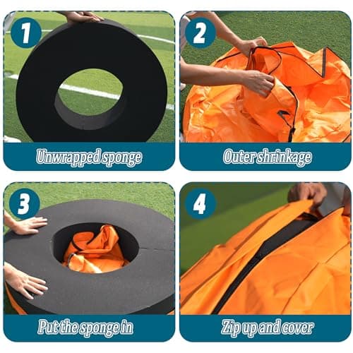 SFNSM Big Football Tackle Wheel 35 Inches, Football Tackle Dummy for Youth, Football Tackling Practice Drills with High Elastic Foam and Waterproof PU Leather for Football Training Equipment - Thumbnail 4