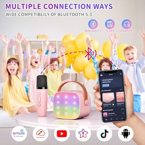 Mini Karaoke Machine Kids Microphone, Haomuren Portable Bluetooth Karaoke Speaker with 2 Wireless Microphones and LED Lights, Christmas Birthday Party Gifts for Kids & Adults - Thumbnail 2