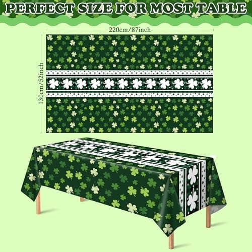 OHOME St Patricks Day Decorations - 2 PCS Shamrock Tablecloth | St Patricks Day Party Favors Supplies Decor Indoor Outdoor - St Patrick's Day Table Runner Covers Backdrop Banner for Home Kitchen - Thumbnail 2