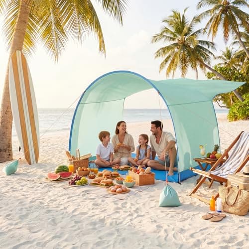 DOYXC Beach Shelter, Wind-Powered Beach Tent Sun Shelter with UPF50+ UV Protection, Lightweight & Portable Easy Setup Beach Canopy Sun Shade Tent for Family Outdoor Beach Camping & Picnic