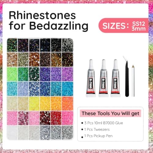 32000Pcs Resin Rhinestones for Bedazzling Kit, 42 Color 3mm Flatback Gems for Crafting Diamond Art with 3Pcs 10ml Jewelry Glue & Tools for Nail Book Painting Accessories - Thumbnail 2