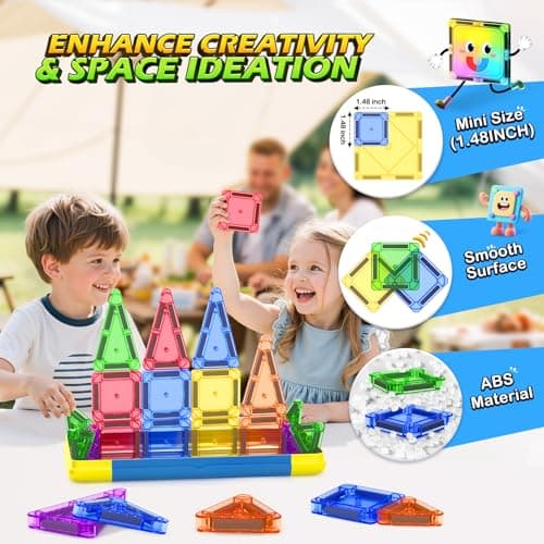 Soyee Mini Magnetic Tiles Travel Toddler Toys with Metal Tin Portable STEM Building Kids Toys for 3 4 5 6 7 8+ Years Old Boys & Girls & Birthday Gifts - Thumbnail 3