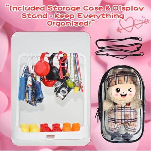 33 Pack Compatible for Labubu Clothes Outfits,Premium Labubu Accessories Case Shoes for 17cm Dolls,Labubu Birthday Party Decoration- Includes 6-Pack Doll Clothes Sets,Camera,Sunglasses (Cool, 17cm) - Thumbnail 6