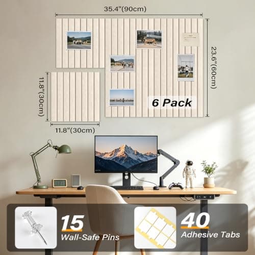 Large Felt Bulletin Board，36" x 24" 6 Pack Cork Board Alternative for Walls,Felt Wall Tiles for Office & Home Decor,Pin Board with 15 Pcs Pushpins and 40 Adhesive Tabs-Camel - Thumbnail 3