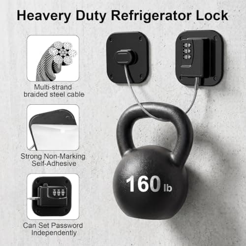 Fridge Lock, Heavy Duty Refrigerator Lock with No Drill Installation, Cabinet Lock for Drawers and Freezer Door, Adhesive Cabinet Safety Latch - Thumbnail 2