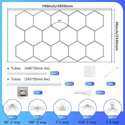 ALLYES Hexagon Garage Lights, Hexagon Ceiling Lights Super Bright Lighting,with Smart Switch,Car Detailing Ceiling Light for Workshop Warehouse Basement Gym Auto Detailing Auto Detailing - Thumbnail 5