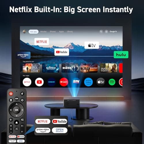 SOPYPOU Smart Projector with WiFi and Bluetooth, Netflix Included, 1080P & 4K Support, Short Throw 1.1:1 for Bedroom, Dorm & Apartment, Dolby Audio, E-Focus, Pre-installed YouTube, Prime Video Apps - Thumbnail 2