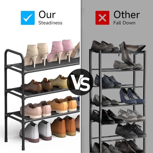 isightguard Long Shoe Rack for Closet - 3 Tier Shoe Organizer Storage for Entryway, Front Door Entrance, Metal Frame, Non-Woven Fabric Shelves, 10.8“ D x 40.2” W x 25.8” H - Thumbnail 3